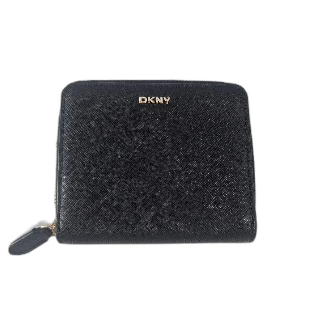 DKNY Zip-Around Skater Wallet Faux Leather Gold Zip